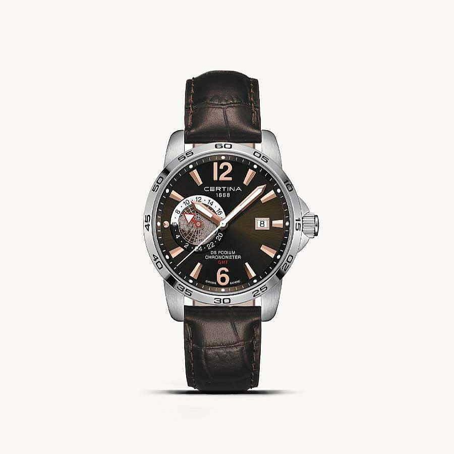 Relojes Certina | Reloj Certina Ds Podium Gmt De Acero Y Piel Con Esfera Marr N